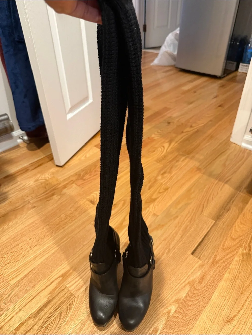 Gucci Black Leather Ankle Booties with Knit Cuff